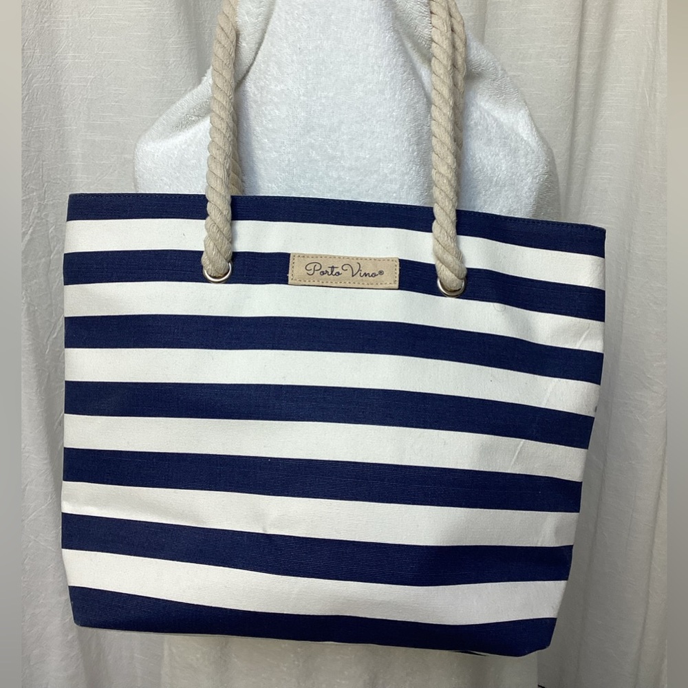 Navy and White Striped Tote Bag